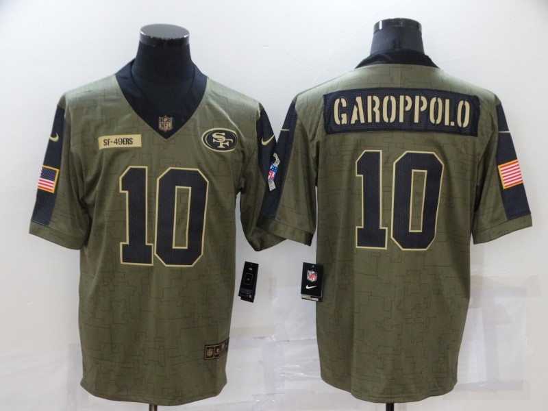 Nike 49ers 10 Jimmy Garoppolo Olive 2021 Salute To Service Limited Jersey