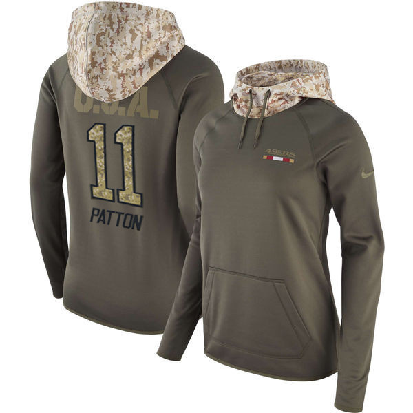  49ers 11 Quinton Patton Olive Women Salute To Service Pullover Hoodie
