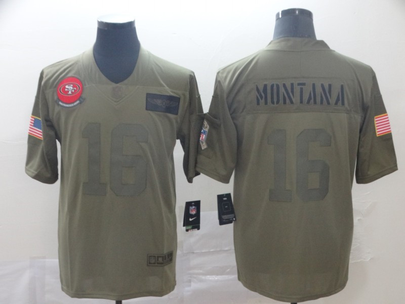 Nike 49ers 16 Joe Montana 2019 Olive Salute To Service Limited Jersey