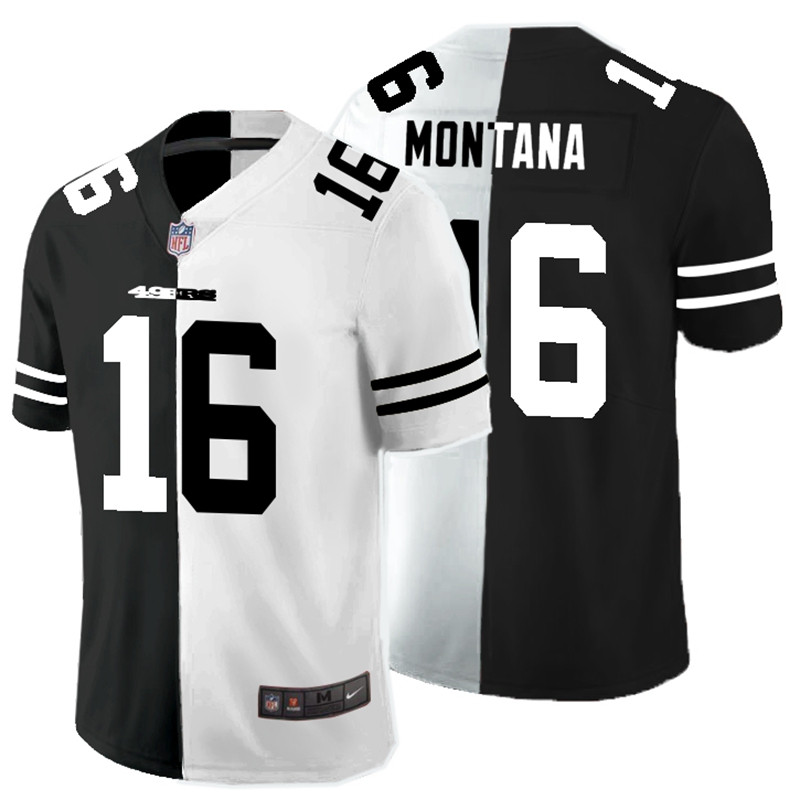 Nike 49ers 16 Joe Montana Black And White Split Vapor Untouchable Limited Jersey