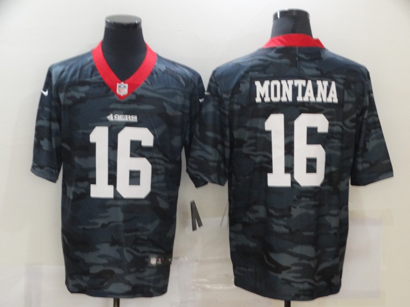 Nike 49ers 16 Joe Montana Black Camo Limited Jersey