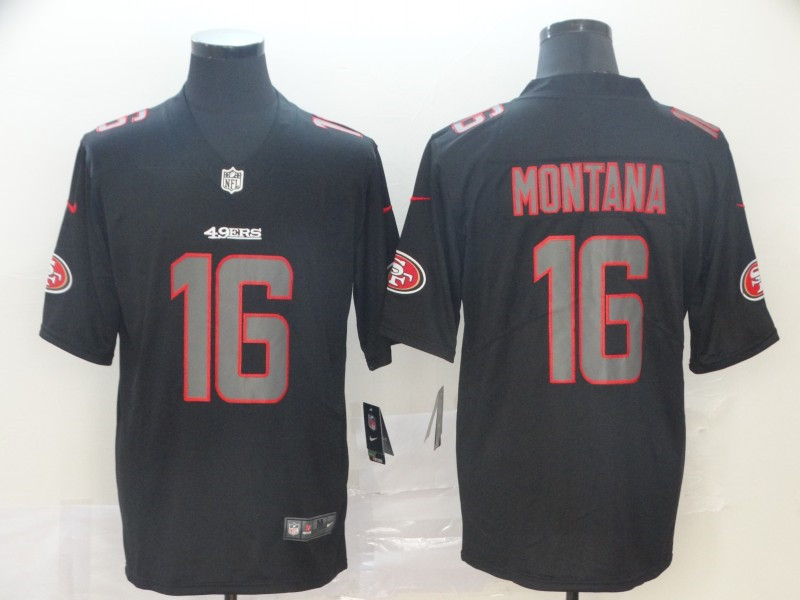 Nike 49ers 16 Joe Montana Black Impact Rush Limited Jersey