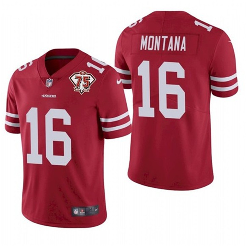 Nike 49ers 16 Joe Montana Red 75th Anniversary Vapor Untouchable ...