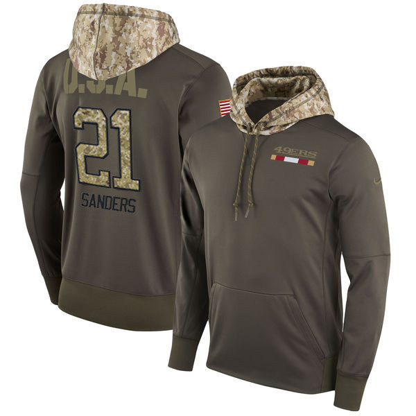 49ers 21 Deion Sanders Olive Salute To Service Pullover Hoodie
