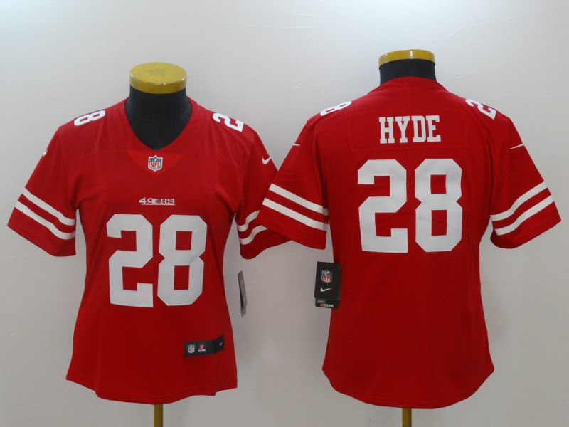  49ers 28 Carlos Hyde Red Women Vapor Untouchable Player Limited Jersey
