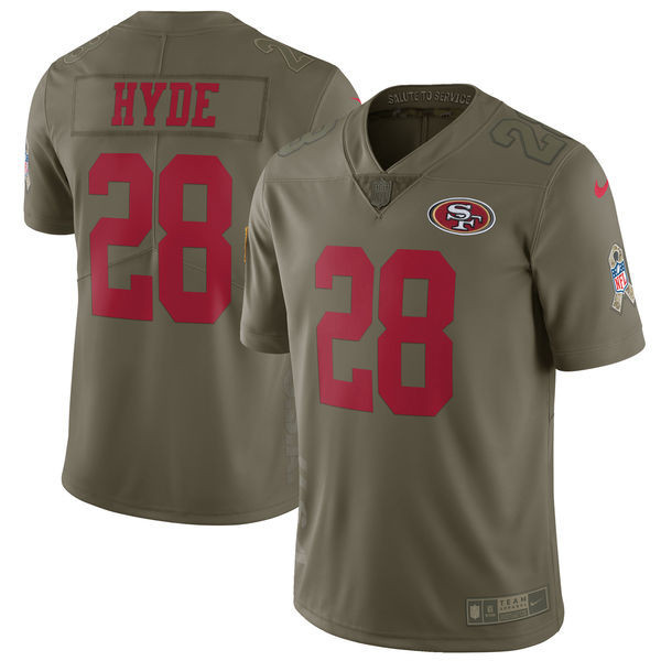  49ers 28 Carlos Hyde Youth Olive Salute To Service Limited Jersey