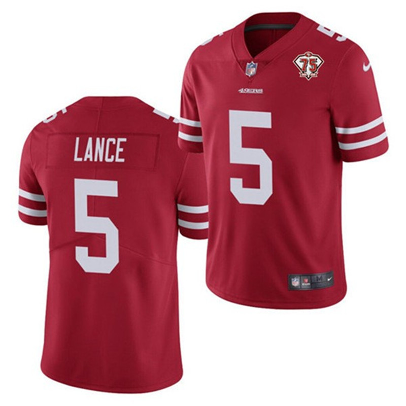 Nike 49ers 5 Trey Lance Red 75th Anniversary Vapor Untouchable Limited Jersey