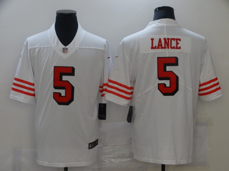 Nike 49ers 5 Trey Lance White 2021 Draft Color Rush Vapor Limited Jersey