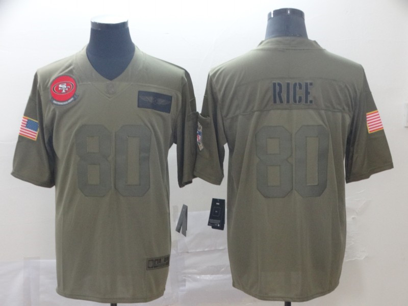 Nike 49ers 80 Jerry Rice 2019 Olive Salute To Service Limited Jersey