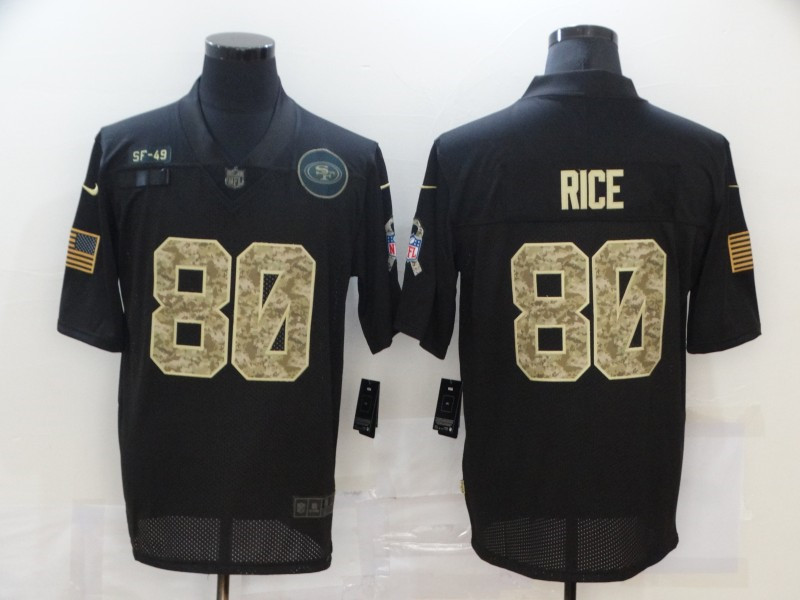 Nike 49ers 80 Jerry Rice Black Came 2020 Salute To Service Limited Jersey