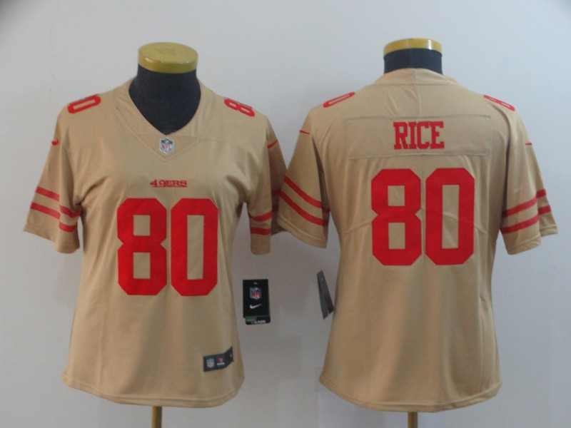 Nike 49ers 80 Jerry Rice Cream Women Inverted Legend Limited Jersey