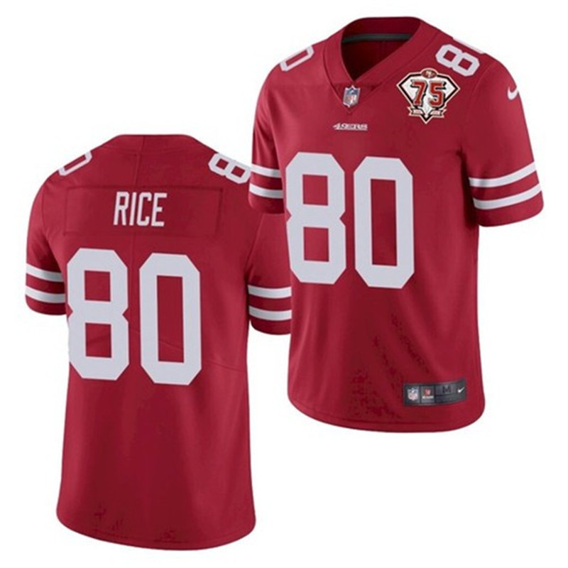 Nike 49ers 80 Jerry Rice Red 75th Anniversary Vapor Untouchable Limited Jersey