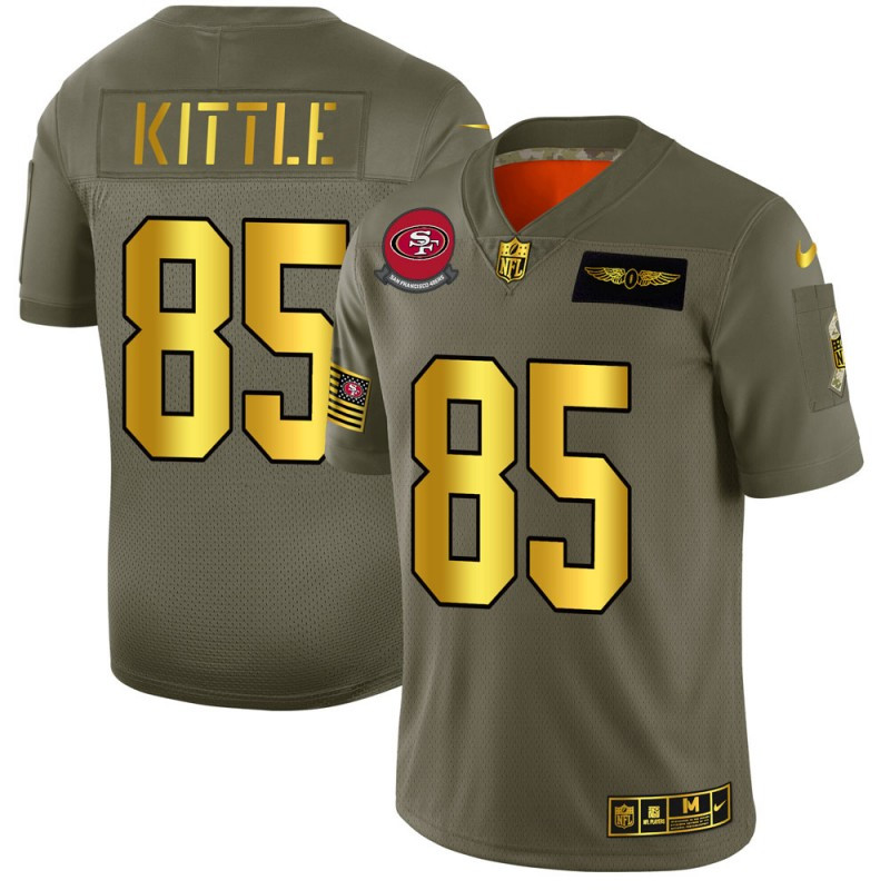 Nike 49ers 85 George Kittle 2019 Olive Gold Salute To Service Limited Jersey