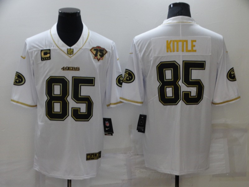 Nike 49ers 85 George Kittle White Gold 75th Anniversary Vapor Limited Jersey