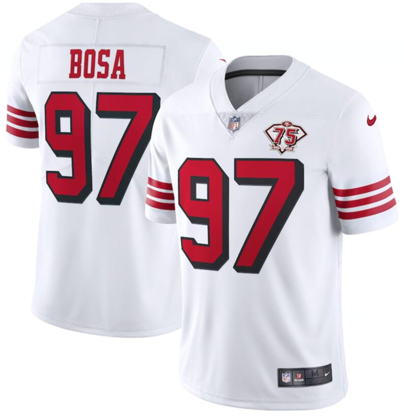 Nike 49ers 97 Nick Bosa White 75th Anniversary Color Rush Vapor Untouchable Limited Jersey