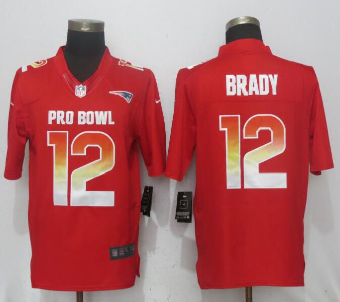  AFC Patriots 12 Tom Brady Red 2018 Pro Bowl Limited Jersey