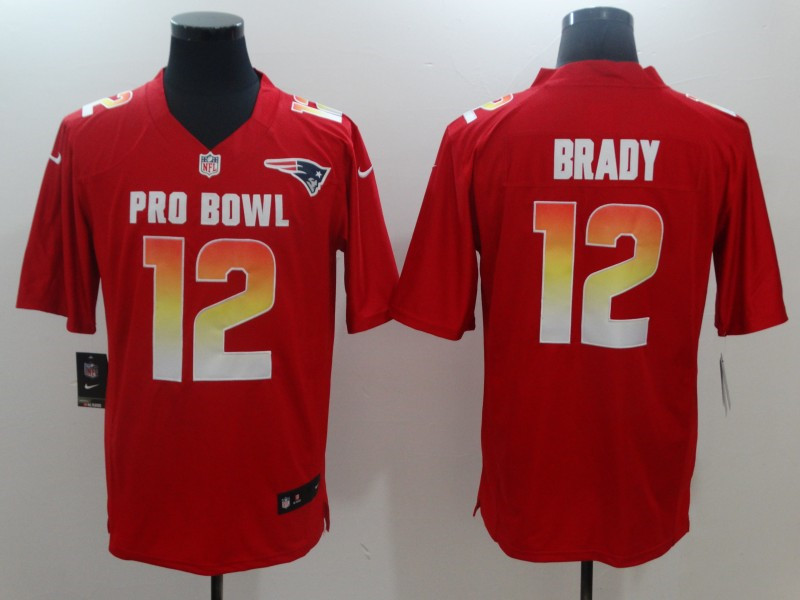  AFC Patriots 12 Tom Brady Red 2019 Pro Bowl Game Jersey