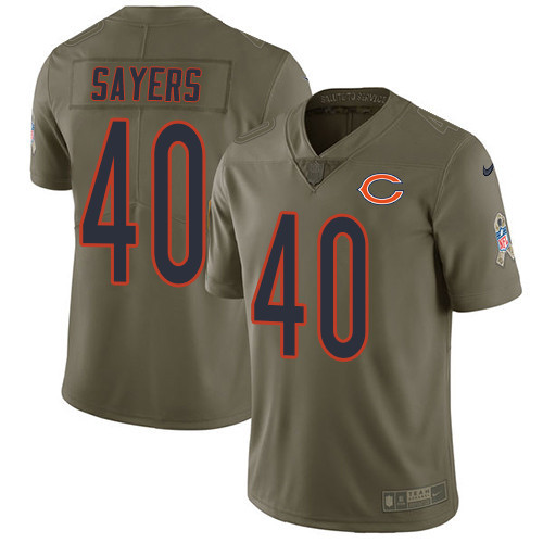  Bears 40 Gale Sayers Olive Salute To Service Limited Jersey
