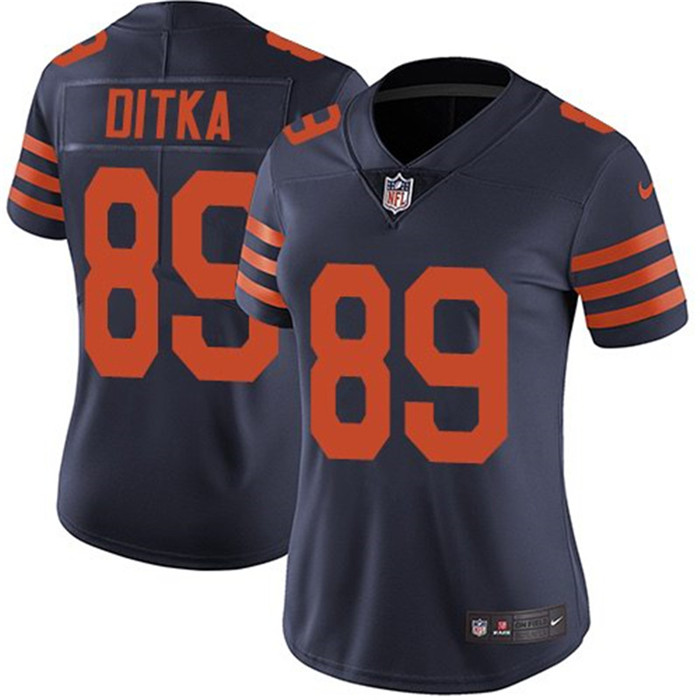  Bears 89 Mike Ditka Navy Throwback Women Vapor Untouchable Limited Jersey