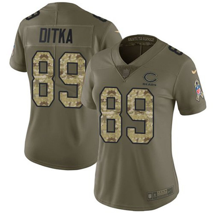  Bears 89 Mike Ditka Olive Camo Women Salute To Service Limited Jersey