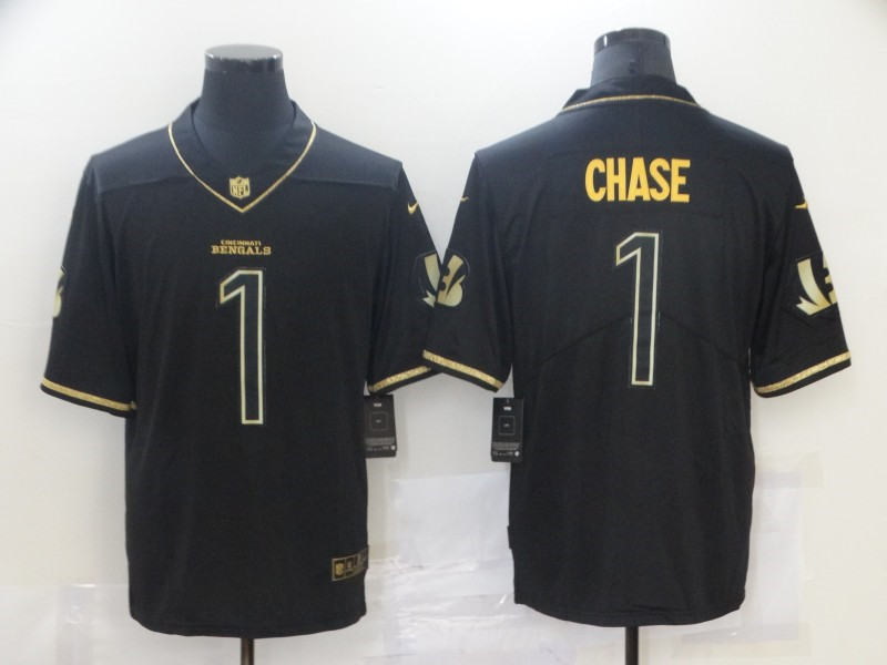 Nike Bengals 1 Ja'Marr Chase Black Gold Vapor Untouchable Limited Jersey