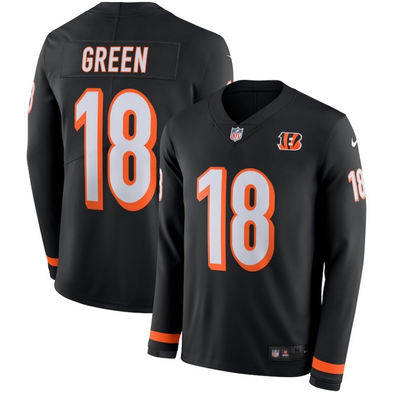  Bengals 18 A.J. Green Black Therma Long Sleeve Jersey