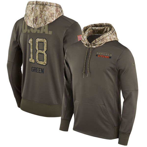  Bengals 18 A.J. Green Olive Salute To Service Pullover Hoodie