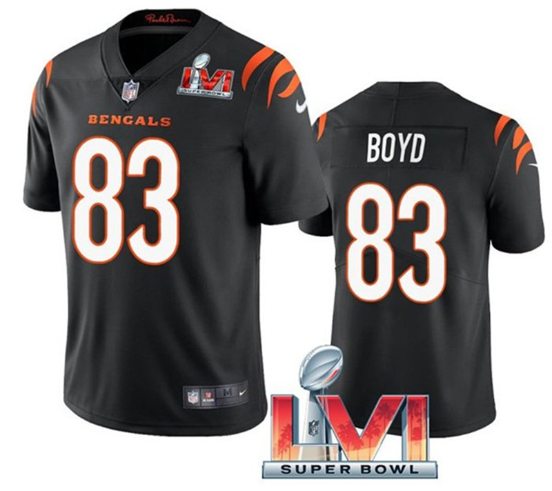 Nike Bengals 83 Tyler Boyd Black 2022 Super Bowl LVI Vapor Limited Jersey
