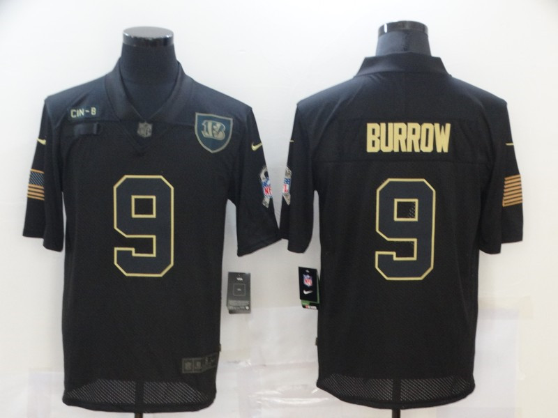 Nike Bengals 9 Joe Burrow Black 2020 Salute To Service Limited Jersey