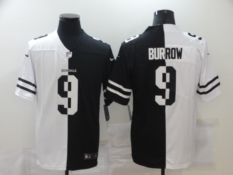 Nike Bengals 9 Joe Burrow Black And White Split Vapor Untouchable Limited Jersey
