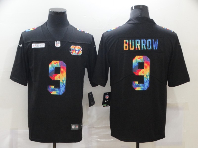 Nike Bengals 9 Joe Burrow Black Vapor Untouchable Rainbow Limited Jersey