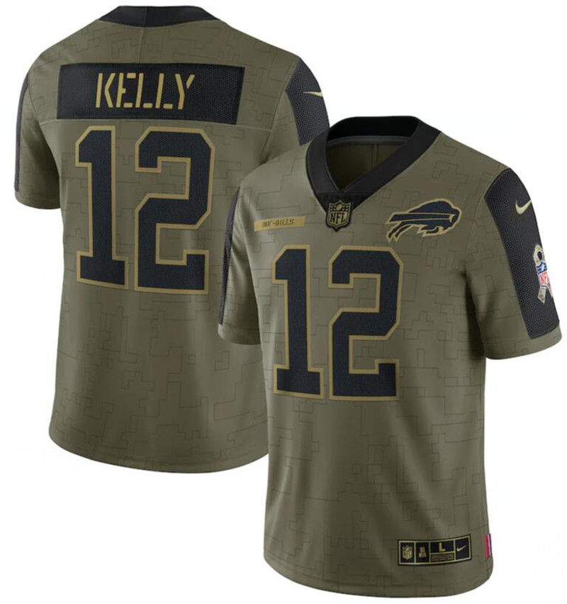 Nike Bills 12 Jim Kelly Olive 2021 Salute To Service Limited Jersey