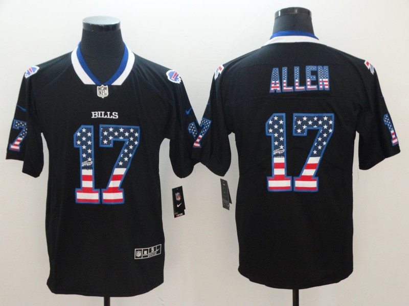  Bills 17 Josh Allen Black USA Flag Fashion Limited Jersey
