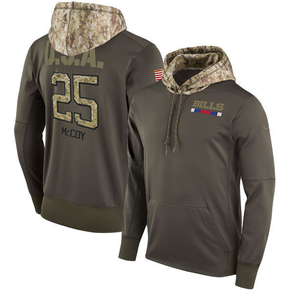  Bills 25 LeSean McCoy Olive Salute To Service Pullover Hoodie