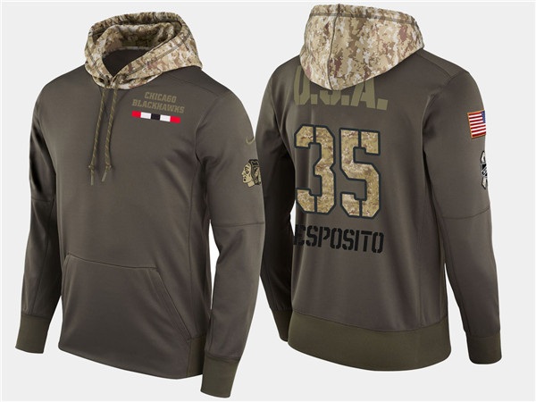  Blackhawks 35 Tony Esposito Retired Olive Salute To Service Pullover Hoodie