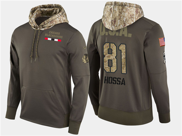  Blackhawks 81 Marian Hossa Olive Salute To Service Pullover Hoodie