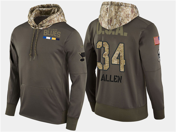  Blues 34 Jake Allen Olive Salute To Service Pullover Hoodie