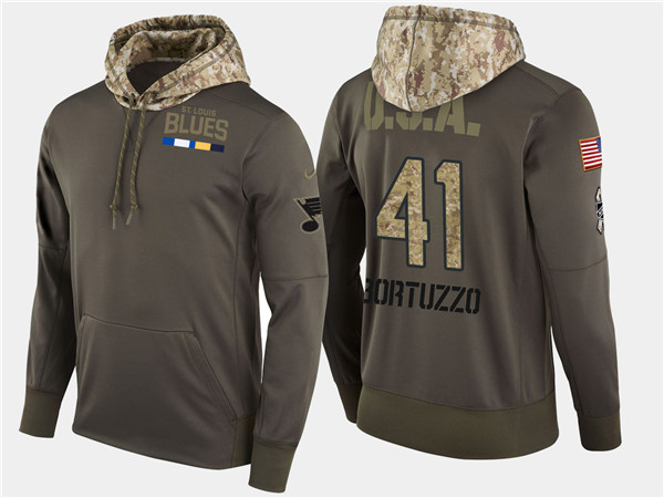  Blues 41 Robert Bortuzzo Olive Salute To Service Pullover Hoodie