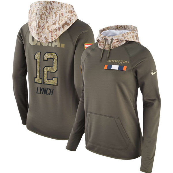  Broncos 12 Paxton Lynch Olive Women Salute To Service Pullover Hoodie