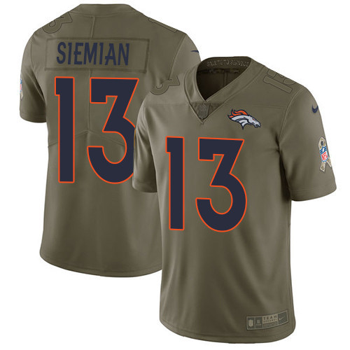  Broncos 13 Trevor Siemian Olive Salute To Service Limited Jersey