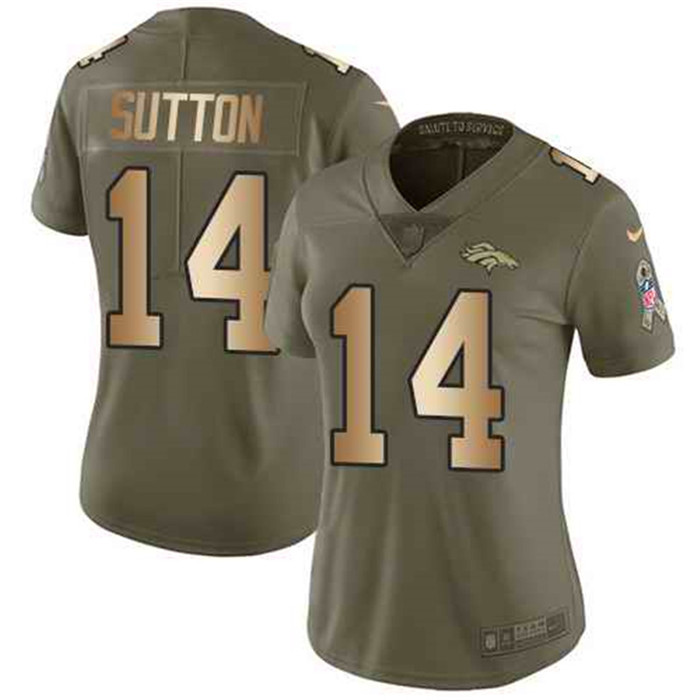  Broncos 14 Courtland Sutton Olive Gold Women Salute To Service Limited Jersey