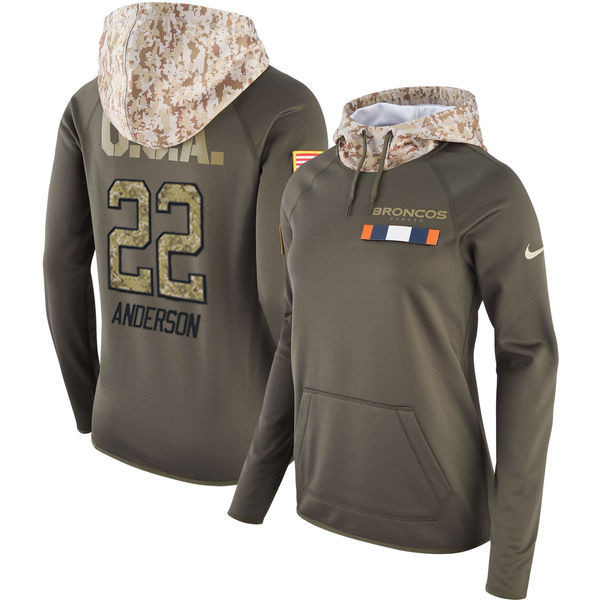  Broncos 22 C.J. Anderson Olive Women Salute To Service Pullover Hoodie