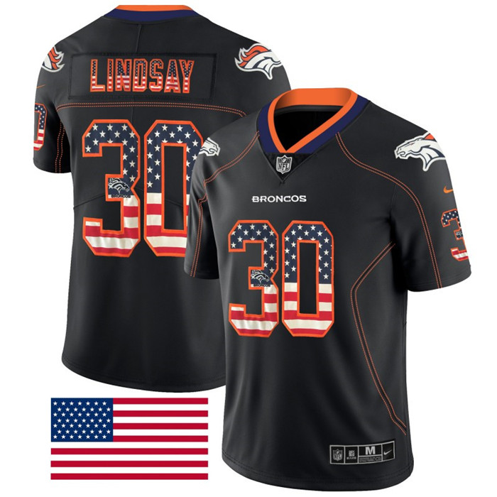  Broncos 30 Phillip Lindsay Black USA Flag Fashion Limited Jersey