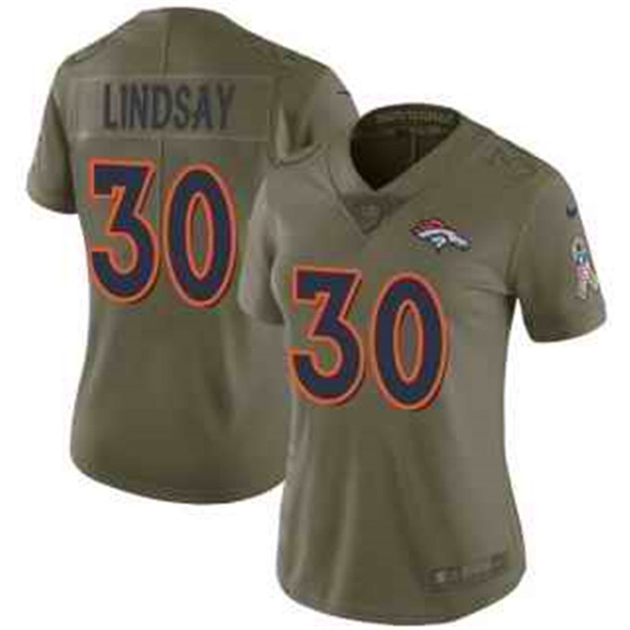  Broncos 30 Phillip Lindsay Olive Camo Women Salute To Service Limited Jersey
