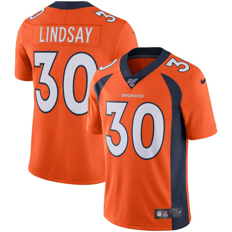 Nike Broncos 30 Phillip Lindsay Orange 100th Season Vapor Untouchable Limited Jersey