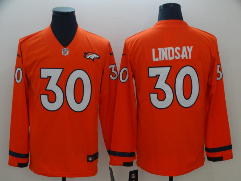 Broncos 30 Phillip Lindsay Orange Therma Long Sleeve Jersey