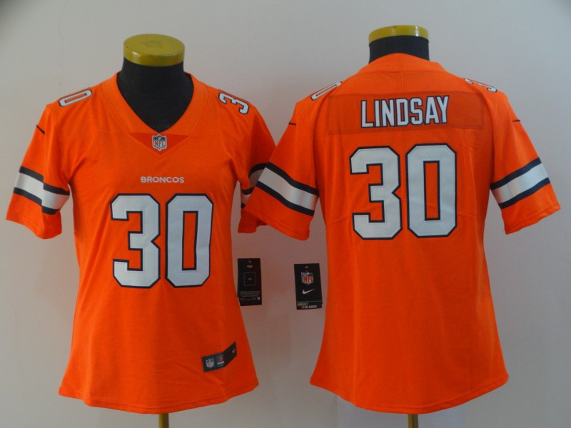Nike Broncos 30 Phillip Lindsay Orange Women Color Rush Limited Jersey