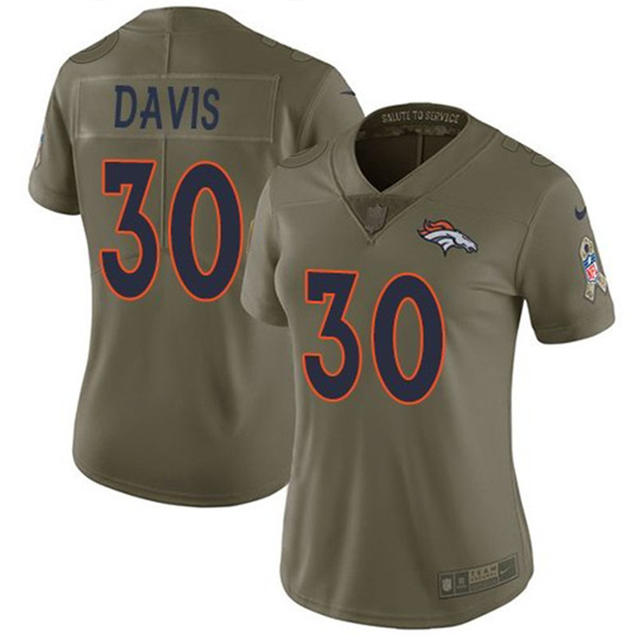  Broncos 30 Terrell Davis Olive Women Salute To Service Limited Jersey