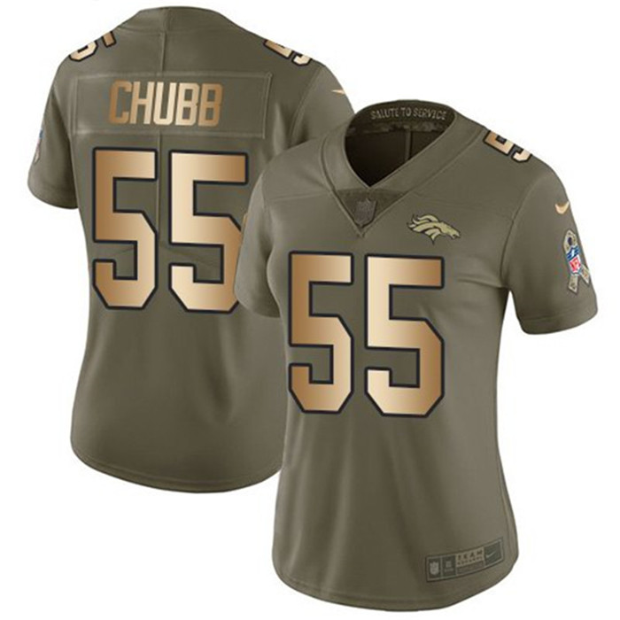  Broncos 55 Bradley Chubb Olive Gold Women Salute To Service Limited Jersey