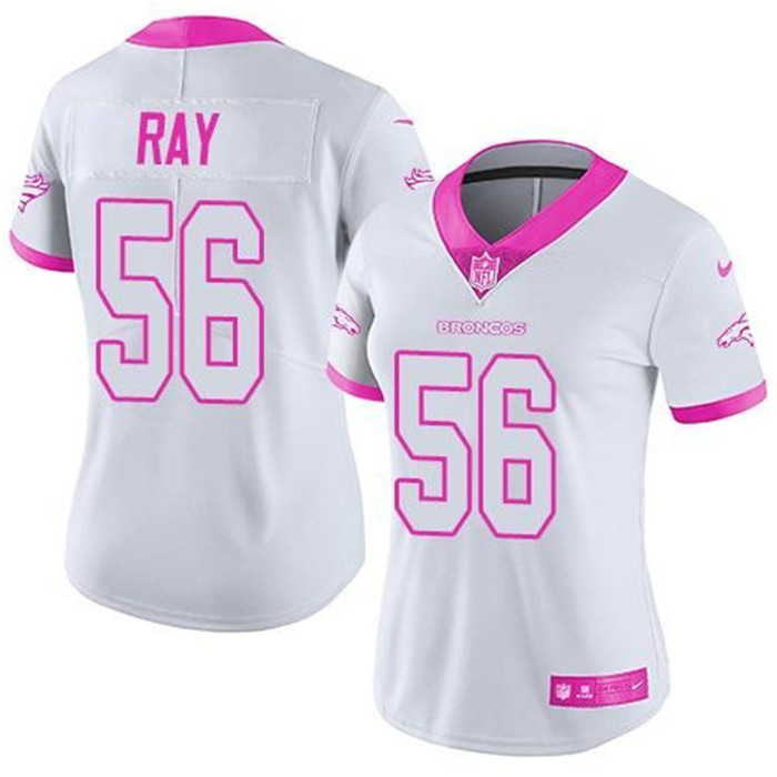  Broncos 56 Shane Ray White Pink Women Rush Limited Jersey